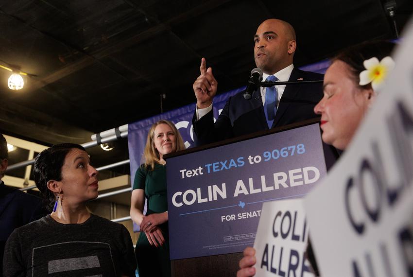 U.S. Rep. Colin Allred speaks during a campaign watch party for the Senate seat in Dallas, TX on primary election day, March 5, 2024.